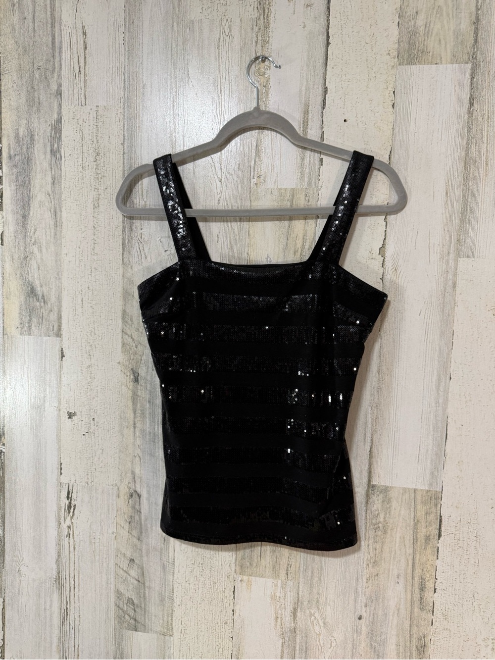 Cache Black Striped Sequin Square-Neck Tank with Wide Straps Built in Support